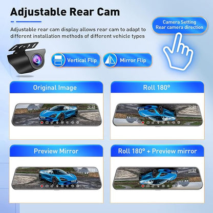 Mirror Dual Dash Camera,4K and 2.5K Dash Cam with Voice Control Rear View Mirror Camera and WiFi,GPS Dashcam for Cars with WDR Night Vision, G-Sensor, 24 Parking Monitor ABS (Include 64GB Card)