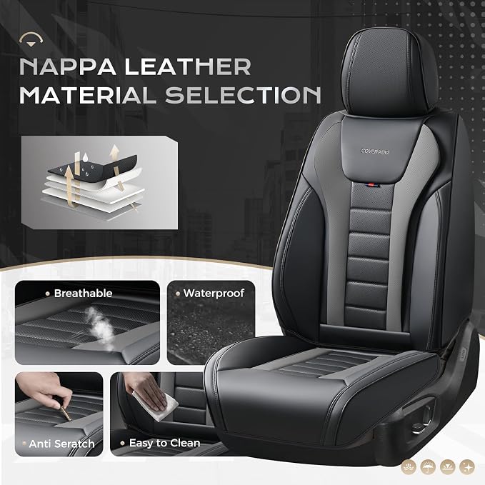 Coverado Car Seat Covers Full Set, Seat Covers for Cars, Front Seat Covers and Back Seat Cover Waterproof Leather Automotive Seat Cover, Universal Car Interior Protectors Cushion for Most Cars