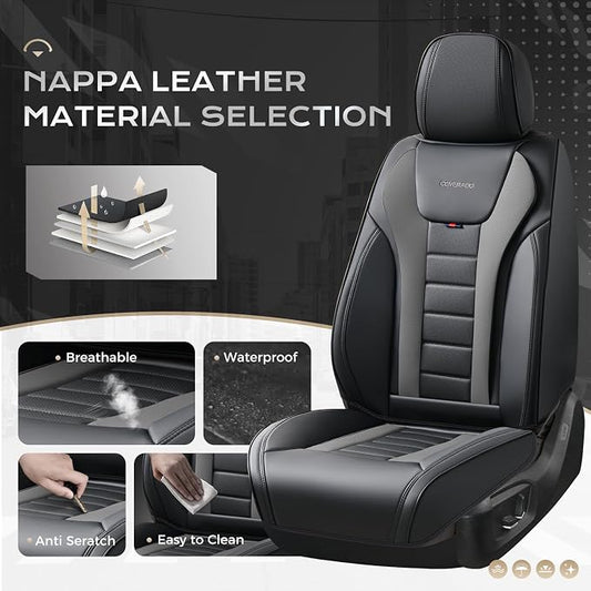 Coverado Car Seat Covers Full Set, Seat Covers for Cars, Front Seat Covers and Back Seat Cover Waterproof Leather Automotive Seat Cover, Universal Car Interior Protectors Cushion for Most Cars