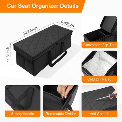 Car Seat Organizer for Ford Explorer 2026 2025 2024-2020 w/Built-In Cooler Bag, Car Second Console Organizer w/Non-Slip Strips, Car Backseat Organize for Dog Toys Kids Snacks Travel Storage Box