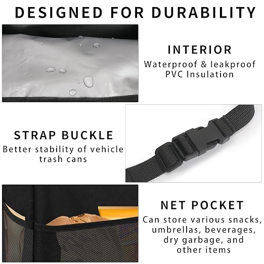 Homelove Hanging Car Trash Can with 4 Storage Pockets, Waterproof Leakproof Oxford Auto Garbage Bag, Adjustable Garbage Bag, Foldable Car Trash Bin Fit for Truck, SUV, Home, Office