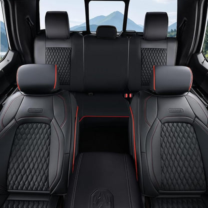 Coverado Car Seat Covers Full Set, Seat Covers for Dodge RAM 1500 Compatible with 2009-2018 Ram 1500, 2010-2024 Ram 2500 3500 Dodge RAM Accessories Automotive Seat Covers (Red line)