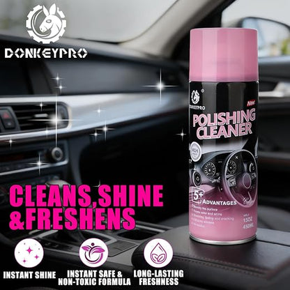 DONKEYPRO Car Interior Cleaner - Protects Plastic, Vinyl, Leather Seats, Tire,Dashboard - UV Guard, Anti-Aging, Long-Lasting Shine, Interior Detailer Spray with Iron Can - 15 Fl Oz