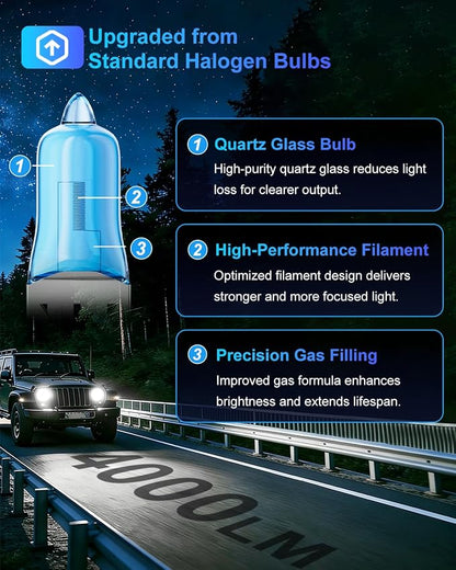 H1 Halogen Headlight Bulbs, Standard High Beam or Low Beam or Fog Light Bulb, DC 12V 55W 5000K,4000 Lumens,White Headlight Bulbs,Head Light Bulbs for Car,High Brightness Headlight Bulb, Pack of 2