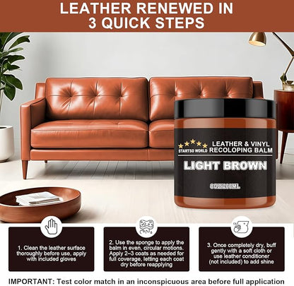 STARTSO WORLD Light Brown Leather Recoloring Balm, Leather Repair Kit for Furniture, Couches & Car Seats, Leather Paint, Leather Color Restorer, Leather Scratch Remover
