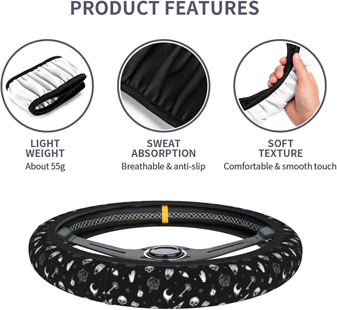 Gothic Steering Wheel Covers Non Slip Neoprene Universal 15 Inch Steering Wheel Protector Car Cover for Men Women