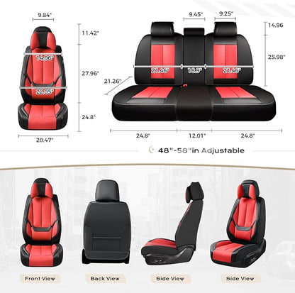 Coverado Seat Covers Full Set, 5 Seats Seat Covers for Cars, Waterproof Nappa Leather Car Seat Covers with Head Pillow, Seat Protectors Car Seat Cushion Universal Fit for Most Cars (Black&Red)