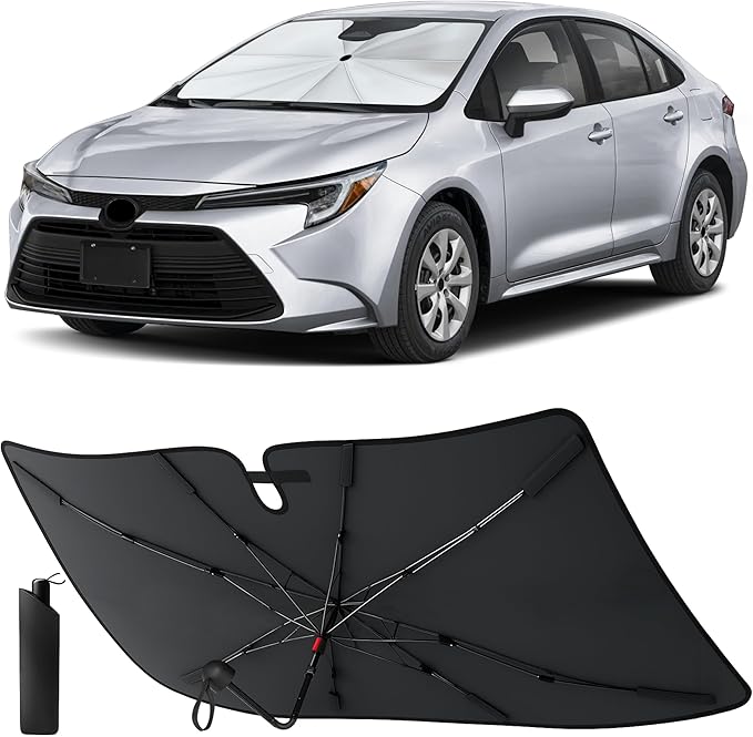 EcoNour Umbrella Windshield Sunshade for Toyota Corolla 2020-2024 2025 2026 | Reflective Front Windshield Sun Shade UV & Heat Shield | Foldable Car Sun Visor for Interior Protection Accessories