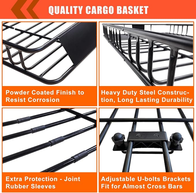 Roof Rack Cargo Carrier Basket 65"*39"*6"+Waterproof Bag 20 Cubic Feet(51"*40"*17"),and Cargo Net with Attachment Hooks,Ratchet Straps.200 Lbs Capacity,Universal Rooftop Large Size Roof Rack Update