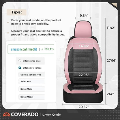 Coverado Car Seat Covers Full Set, Luxury Leather Car Seat Covers, Automotive Front and Rear Mesh Seat Covers, Full Set 5 Seats, Pink Black Seat Covers for SUV Sedan Truck