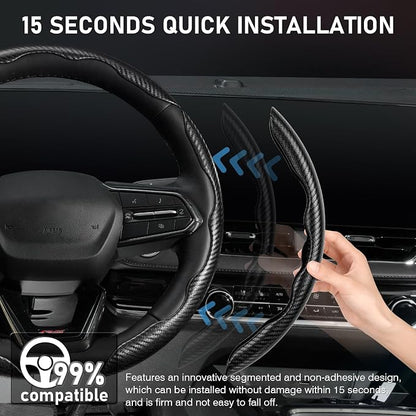 3 Piece Carbon Fiber Steering Wheel Cover, Car Steering Wheel Cover for Men/Women, Anti-Slip, Comfortable Grip, Durable, Universal for 99% Car Interior Accessories (Black)