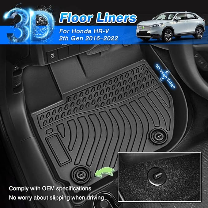 Cartist Custom Fit for Floor Mats HR-V 2016 2017 2018 2019 2020 2021 2022 HRV All Weather Floor Liners Front & 2nd Row Seat TPE Waterproof