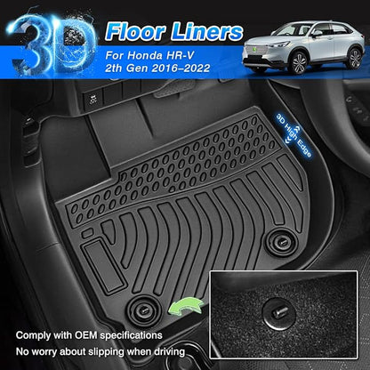 Cartist Custom Fit for Floor Mats HR-V 2016 2017 2018 2019 2020 2021 2022 HRV All Weather Floor Liners Front & 2nd Row Seat TPE Waterproof