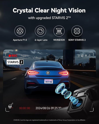 REDTIGER F7N Pro 4K Dash Cam Front and Rear, STARVIS 2 Sensor, 4K/2.5K+1080P Dual Dash Camera for Cars, Built-in 5.8Hz WiFi 6, GPS Tracking, 3.18 Inch Screen, Parking Monitor(SD Card Not Included)