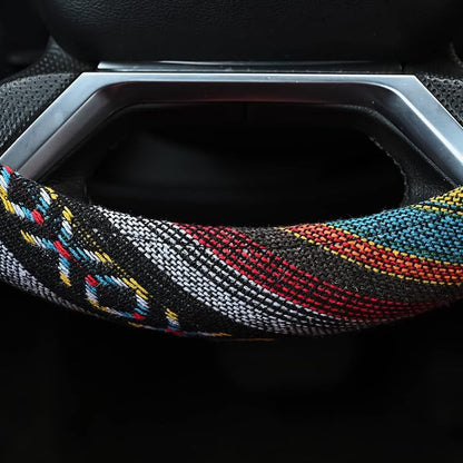 Valleycomfy Cloth Steering Wheel Covers for Women Bohemian Universal 15 inch Baja Blanket Enthic Grey