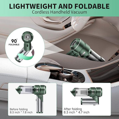 Car Vacuum Portable Cordless 22000PA High Power Handheld Mini Vacuum Cleaner Rechargeable Foldable with Brushless Motor Air Blower Duster Pump for Car Home Office Pet (Green)