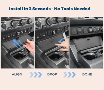 GZSH Hidden Front Center Console Cover fit for Toyota Tacoma 2016-2023 (3RD GEN Tacoma) Anti-Drop Privacy Premium ABS Plastic Center Console Cover (Fit for Wireless charging and No charging)