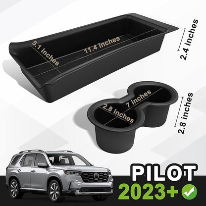 Muslogy Compatible with 2023-2025 2026 Honda Pilot Accessories Second Row Seat Armrest Organizer & Cup Holder Inserts for Rear Seat Interior Console Organizer Storage Tray and Drink Holder 2PCS Set