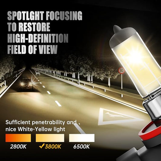 H11 Halogen Headlight Bulb,3800K, 4000 Lumens,12V 55W Standard Halogen Light Bulb,Head Light Bulbs for Car,High Brightness Headlight Bulb,Headlight Bulbs High and Low Beam,Pack of 2