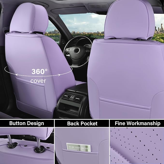 Coverado Car Seat Covers Full Set, Automotive Front and Rear Seat Covers with Backrest, Nappa Leather Car Seat Protectors Waterproof, Universal for Most Vehicles