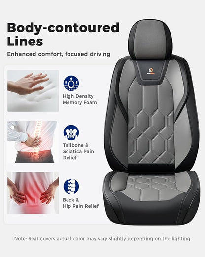 Huidasource Front Seat Covers, Universal Fit for Most Cars SUV Trucks, Full Coverage Leather Seat Cover, Airbag Compatble, Seat Function Retain, Storage Pocket Design, Easy to Install, Black & Gray