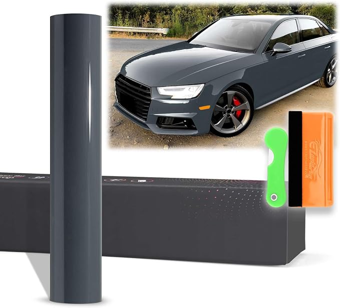12"x60" (1FTx5FT) PPF Paint Protection Film Gloss Midnight Gray Self Healing Auto Bra Vinyl Wrap Invisible Scratches Shield Sheet DIY with Tool Kit