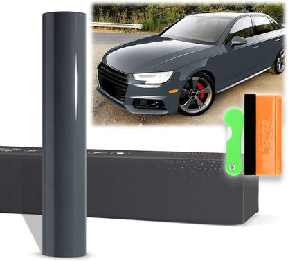 12"x60" (1FTx5FT) PPF Paint Protection Film Gloss Midnight Gray Self Healing Auto Bra Vinyl Wrap Invisible Scratches Shield Sheet DIY with Tool Kit