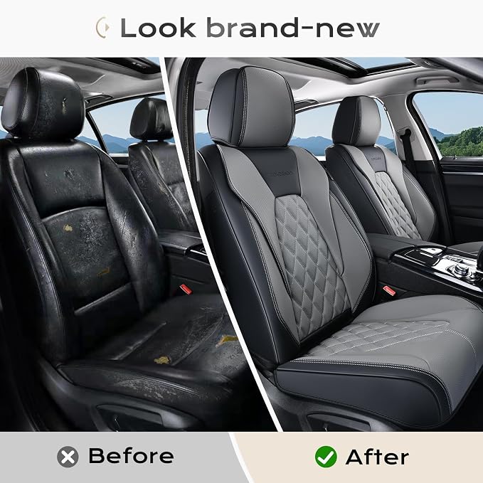 Coverado Seat Covers, Car Seat Cover, Faux Leather Seat Covers for Cars, 2 Pack Waterproof Universal Seat Covers, Carseat Cover Car Seat Protector Car Seat Cushion Fit for Most Car- Black&Gray