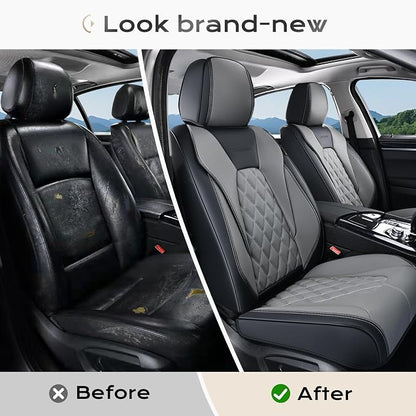 Coverado Seat Covers, Car Seat Cover, Faux Leather Seat Covers for Cars, 2 Pack Waterproof Universal Seat Covers, Carseat Cover Car Seat Protector Car Seat Cushion Fit for Most Car- Black&Gray