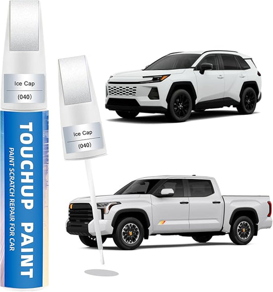 Ice Cap(040) Touch Up Paint for Toyota 2-in-1 Car Scratch Repair Pen for Rock Chips, Door Scratches & Paint Nicks Exact Color Match Quick Dry DIY Fix for RAV4 Camry Corolla
