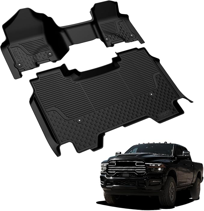 LASFIT Floor Mats for Ram 1500 Crew Cab 2019-2024 Bench Seat (NOT for Bucket Seat) Without Rear Under-Seat Factory Storage 4 Full Size Doors, All Weather TPE Custom Fit 1st & 2nd Row, Black