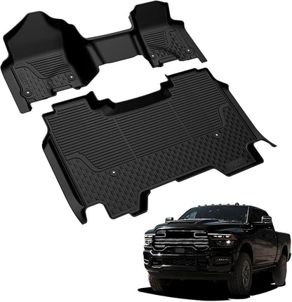 LASFIT Floor Mats for Ram 1500 Crew Cab 2019-2024 Bench Seat (NOT for Bucket Seat) Without Rear Under-Seat Factory Storage 4 Full Size Doors, All Weather TPE Custom Fit 1st & 2nd Row, Black