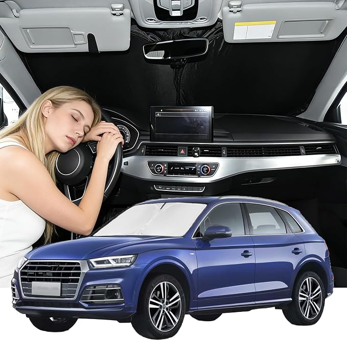 Windshield Sun Shade for Audi Q5 2009-2017 Sun Shade Upgrade 4 Layers Custom Fit Audi Q5 Car Window Shade Front Windshield Sun Visor Blocks UV Rays Keep Cool Foldable Car Windshield Accessories