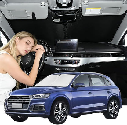 Windshield Sun Shade for Audi Q5 2009-2017 Sun Shade Upgrade 4 Layers Custom Fit Audi Q5 Car Window Shade Front Windshield Sun Visor Blocks UV Rays Keep Cool Foldable Car Windshield Accessories