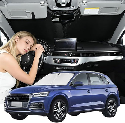 Windshield Sun Shade for Audi Q5 2009-2017 Sun Shade Upgrade 4 Layers Custom Fit Audi Q5 Car Window Shade Front Windshield Sun Visor Blocks UV Rays Keep Cool Foldable Car Windshield Accessories