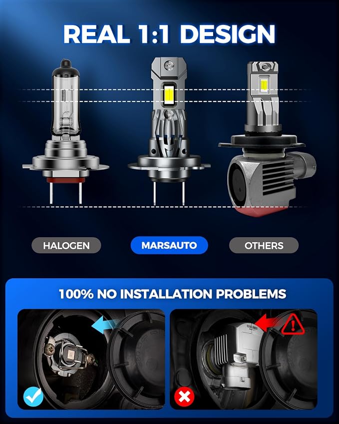 Marsauto H7 Driving Lights, 48000LM High Bright, 6000K Cool White H7 Light Bulbs, with 60000Hrs Lifespan, CanBus Ready, Quick Installation, Pack of 2