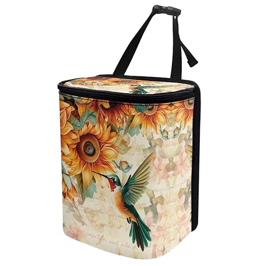 BIGCARJOB Universal Car Trash Bag for Back Seat, Hummingbird Sunflower Print Hanging Trash Can With Lid, Multi-Use Storage Organizer, Interior Accessories