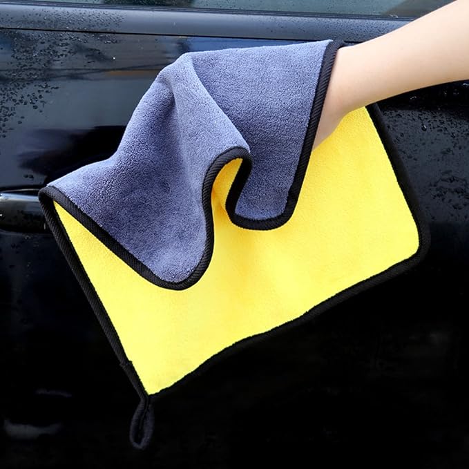 SOFTBATFY Ultrasoft, Large, Thick and Quick Drying Car Microfiber Cleaning Towel 800GSM Polishing Waxing Auto Detailing Towel Cloth (6pack,16 x 16inches) (Grey-Yellow)