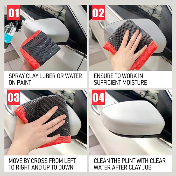 ARTIPOLY Clay Decontamination Towel 2pack- Professional Detail Products - Proven Cleaning & Release of Paint Contaminants; Increase Wax & Sealant Bond; Enhance Paint Gloss & Color; Fine Grade (12x12”)