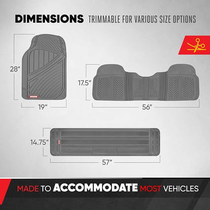 Motor Trend 3-Row Heavy Duty Rubber Floor Mats & Liners for Car SUV Van, Front 2nd & 3rd Row Durable Polymerized Latex Full Interior Protection, Extra-High Ridgeline Design, Gray