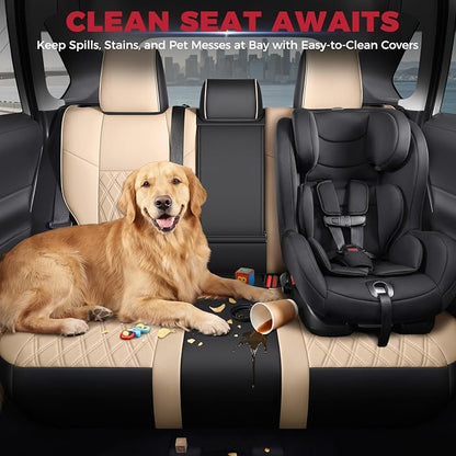 FREESOO Custom Seat Covers for Toyota RAV4 2019 2020 2021 2022 2023 2024 2025 Hybrid XLE LE Limited XLE Premium, RAV4 Leather Car Seat Covers Interior, RAV 4 SUV Accessories Full Set, BlackBeige