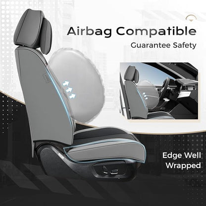 Coverado Seat Covers Full Set, 5 Seats Seat Covers for Cars, Waterproof Nappa Leather Car Seat Covers with Head Pillow, Seat Protectors Car Seat Cushion Universal Fit for Most Cars (Gray&Black)