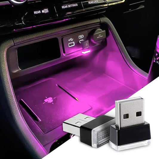 deemars 2PCS USB LED Car Interior Atmosphere Lamp, Car Night Lights, Mini USB LED Decoration Light Ambient Interior Light, Car Accessories Plug-in Interface Ambient Lighting Kit for Most Cars