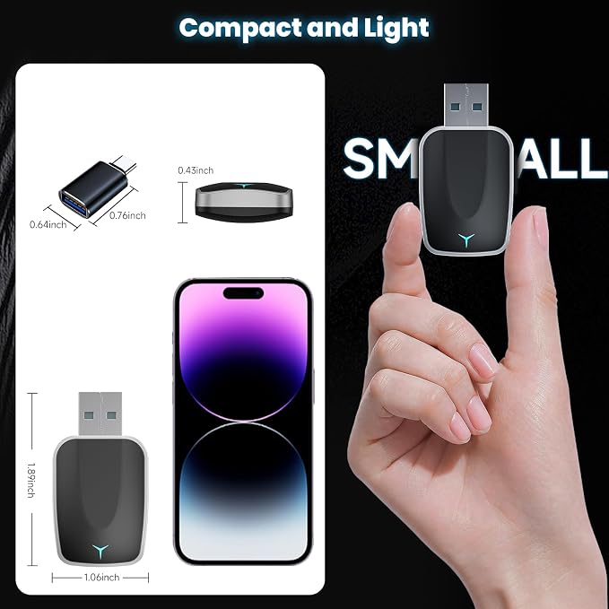 Spedal Wireless Carplay & Android Auto Adapter, Fast Auto-Connect, Plug&Play, No Latency, 2025 Mini Car Play Dongle for iPhone 6+ & Android 11+, Fit for Cars from 2016, USB A/C
