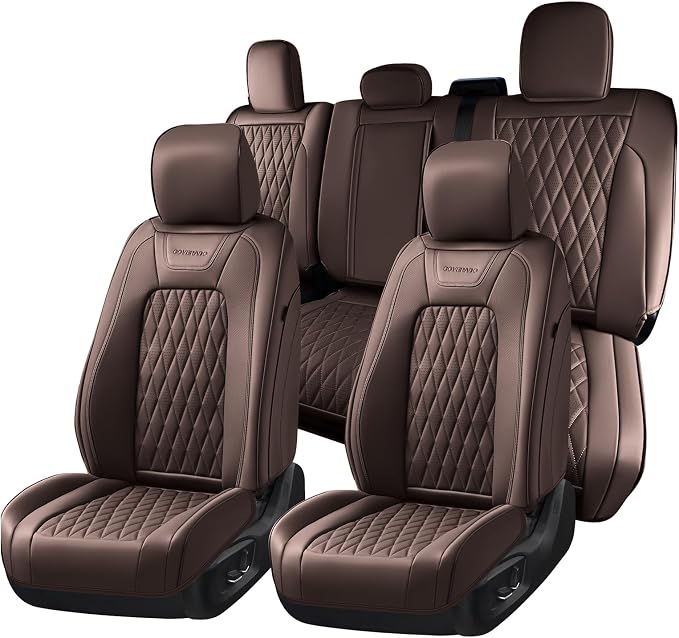 Coverado Premium Leather Full Set Seat Covers Waterproof Heavy-Duty Protectors Custom Fit for Ford F150 (2015-2026) F250/F350/F450 (2017-2026)-Coffee, Vintage Style, Scratch-Resistant