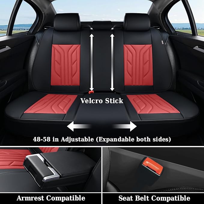 Coverado Car Seat Covers Full Set, Automotive Seat Covers Car Seat Protector Car Seat Cushion, Waterproof Leather Seat Covers for Cars, Universal Fit for Most Sedans SUV Pick-up Truck(Burgundy)