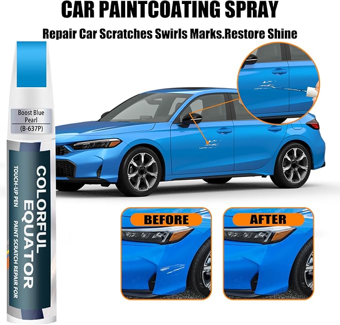 Boost Blue Pearl(B-637P) Touch Up Paint Compatible with Honda, Car Paint Pen Scratch Repair Two-In-One Touch Up Paint, Premium Car Scratch Remover for Deep Scratches
