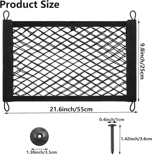 2PACK Small Cargo Nets Elastic Stretchable Pocket Storage Mesh Net Universal Automotive Cargo Netting Storage Pouch with 8Pcs Mounting Screws and Hooks for Car Truck SUV Boats (21.6x9.8 Inch)