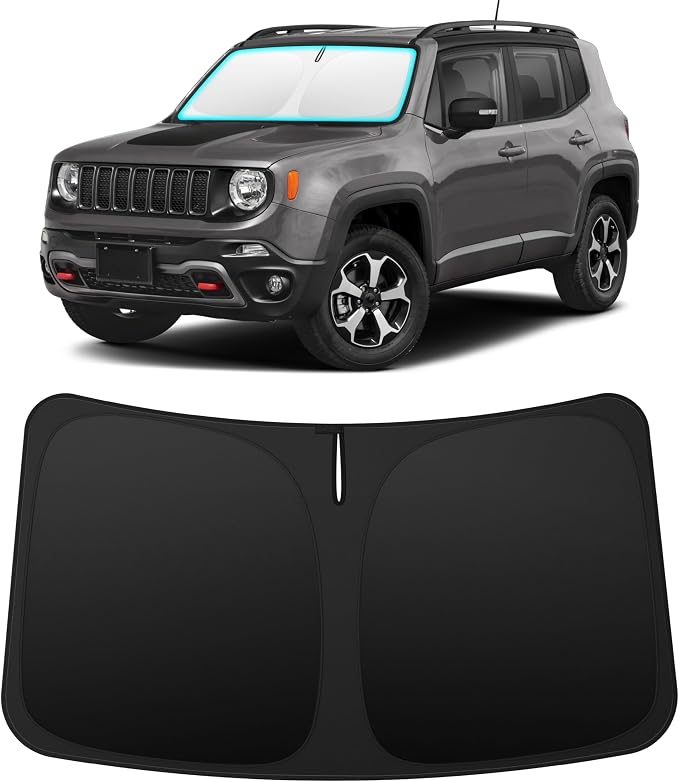 INSAUTO Custom Fit Windshield Sun Shade Accessories for Jeep Renegade 2015-2024, Foldable Front Window Sunshade, UV & Heat Reflector, Keeps Interior Cool, Includes Storage Bag