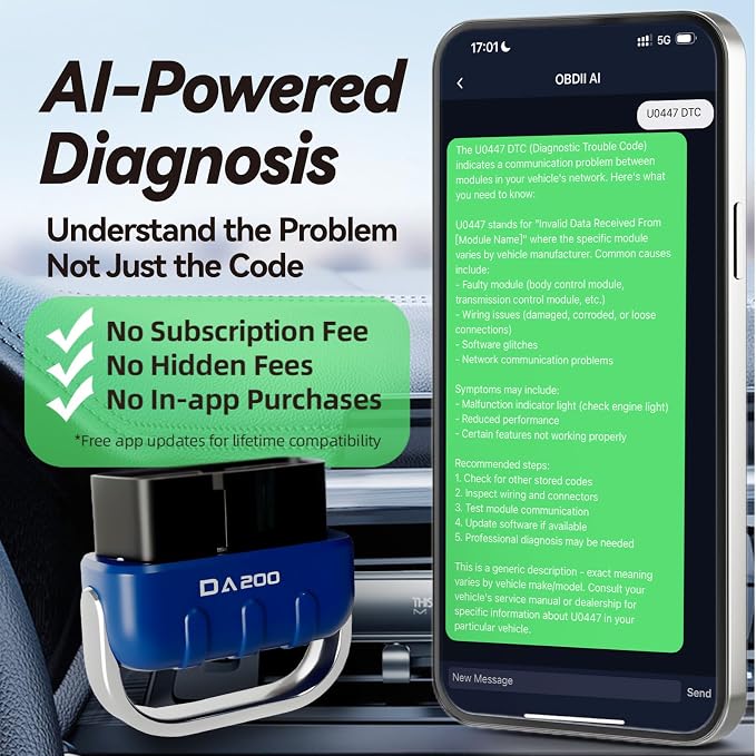 OBD2 Scanner Bluetooth Diagnostic Tool with Compatible for iOS & Android, OBD II Scanner Car Code Reader for Vehicles - No Subscription Fee - Fit for All OBDII Protocol Cars 1996+